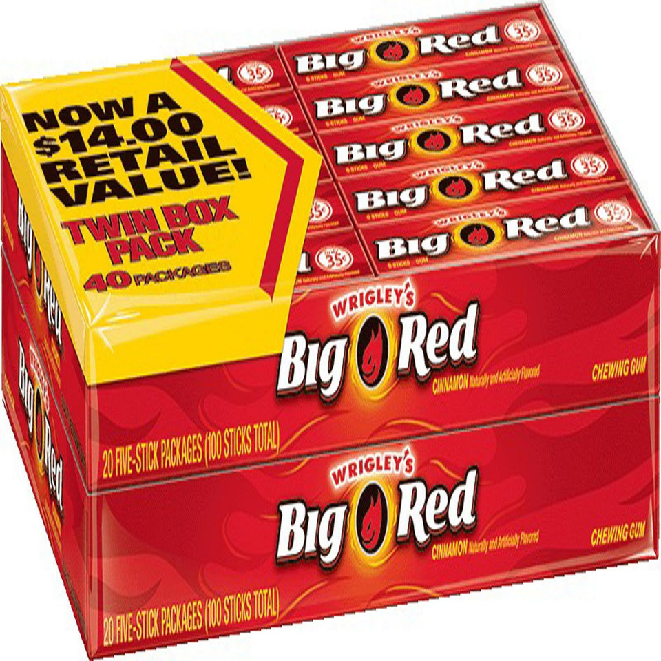 Wrigley’s Big Red Cinnamon Chewing Gum Twin Box Pack – 40 Packs (100 Sticks) USA Import