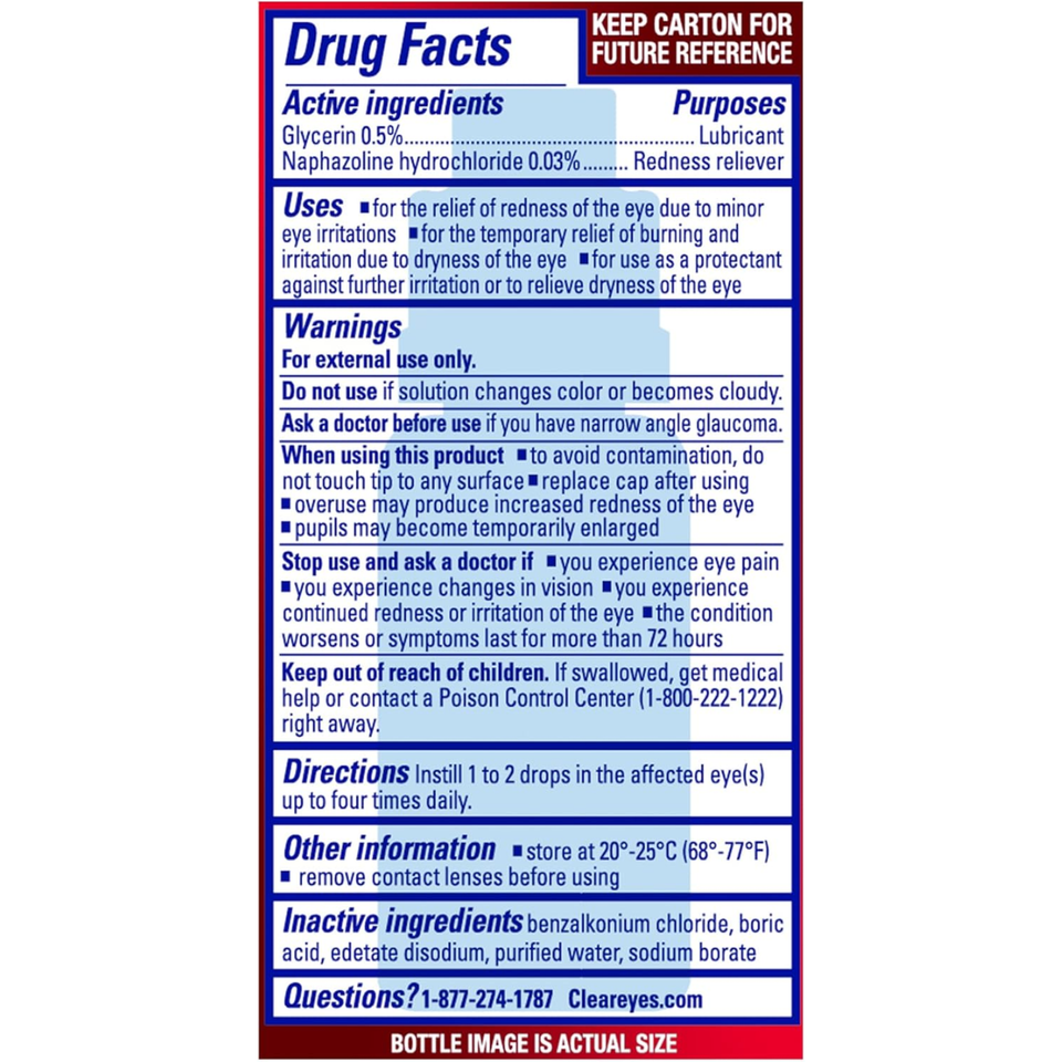 Clear Eyes Maximum Redness Relief Eye Drops – 12 Hours Comfort - 15mL