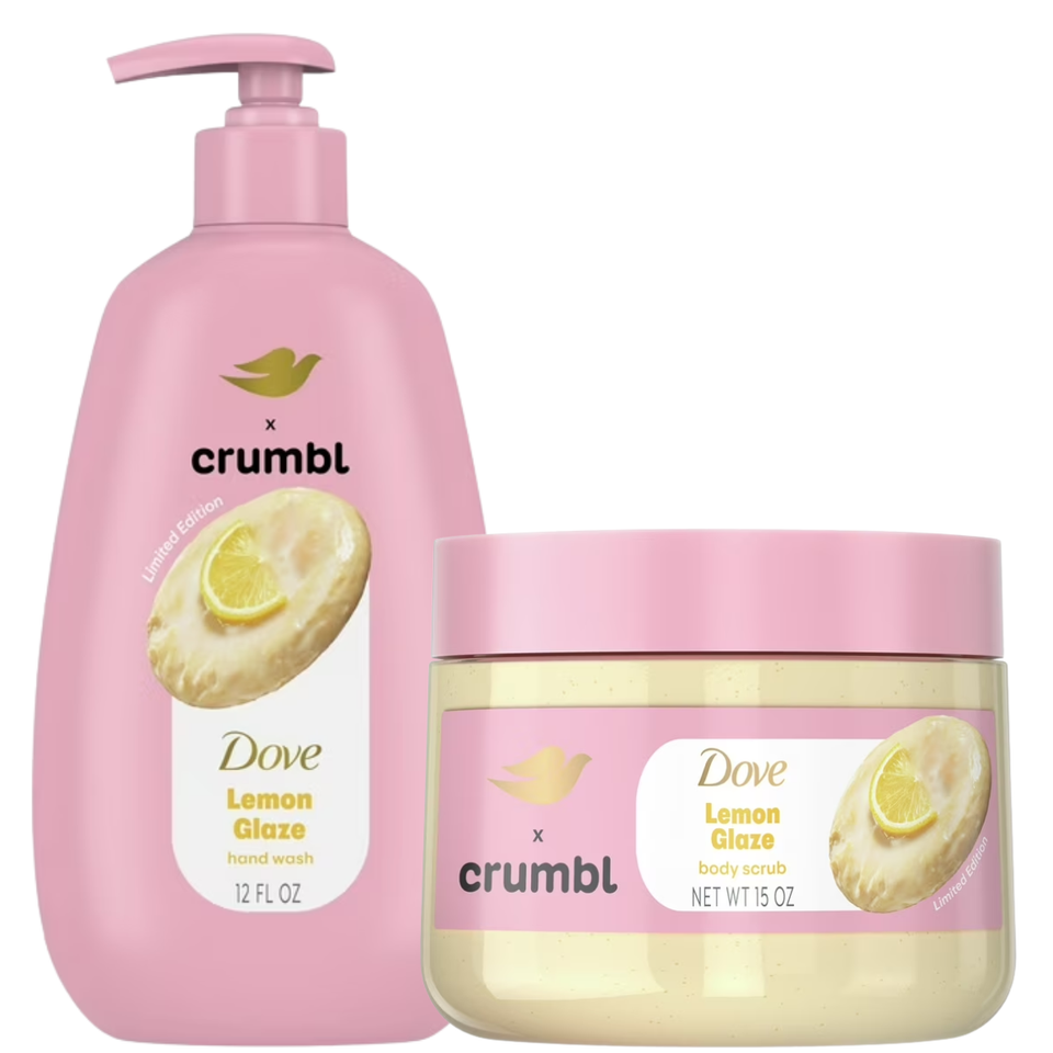 Dove Crumbl Lemon Glaze Hand Wash & Body Scrub Gift Set – Limited Edition Sweet Care - USA Import