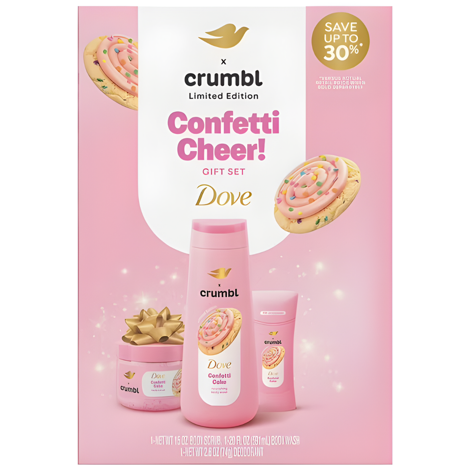 Dove Crumbl Limited Edition Confetti Cake Body Care Gift Set, 3 Count