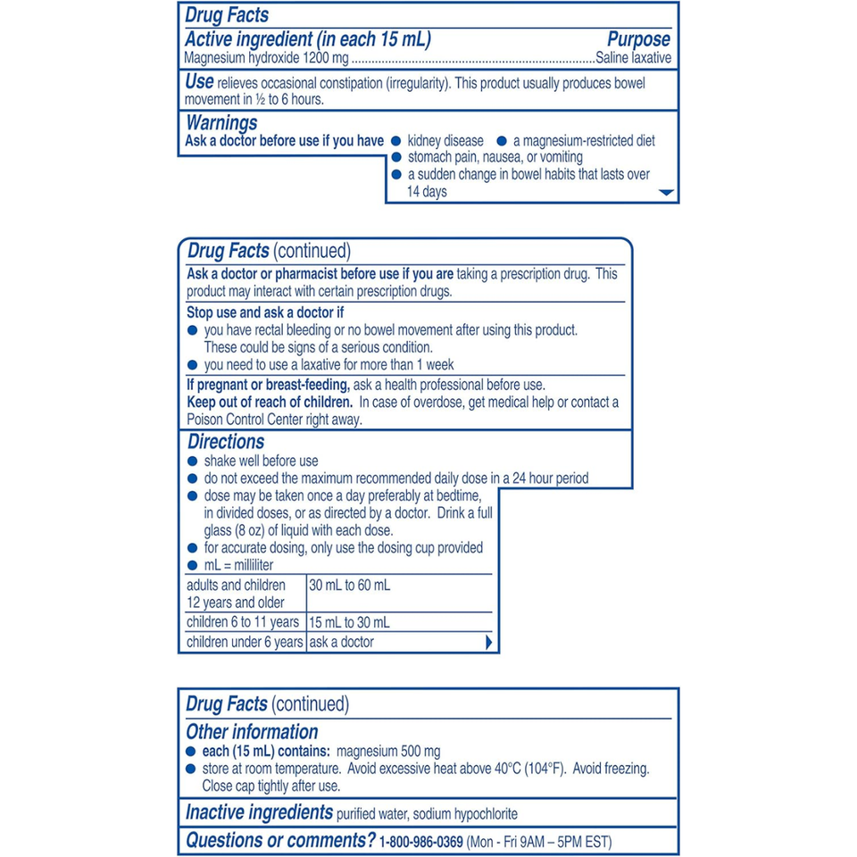 Phillips' Milk of Magnesia Liquid Magnesium Saline Laxative Original - 355 ml