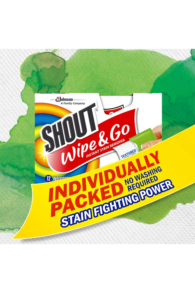 Shout Stain Remover Wipes, Unscented (12 Count, Pack of 3)