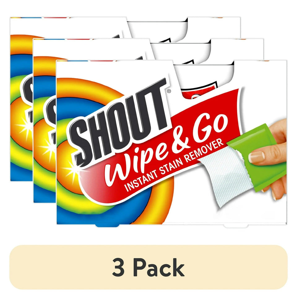 Shout Stain Remover Wipes, Unscented (12 Count, Pack of 3)