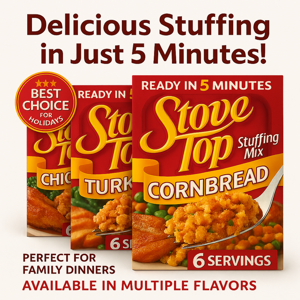 Stove Top Stuffing Mix – Chicken, Turkey & Cornbread (6 Servings Each) | Imported from USA
