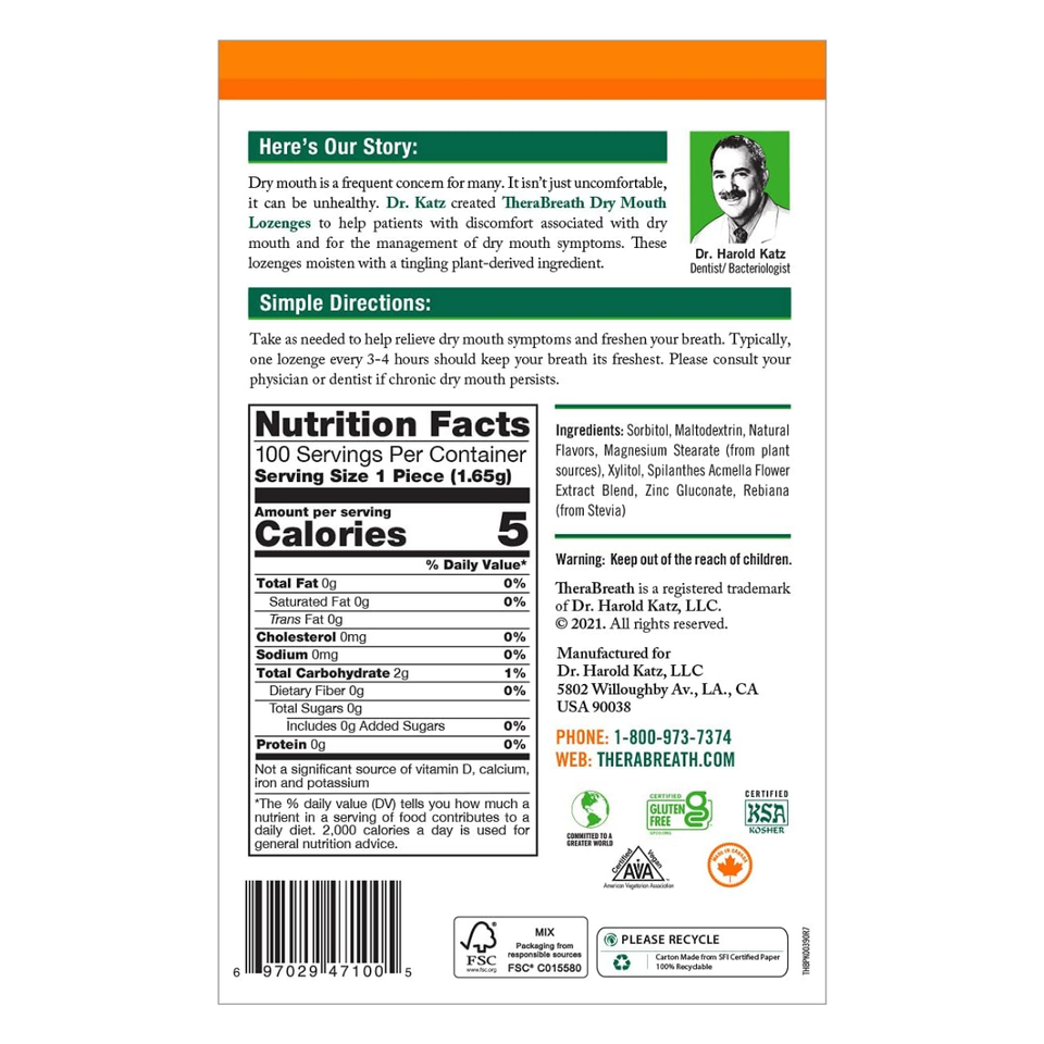 TheraBreath Dry Mouth Lozenges – Mandarin Mint, 100 Wrapped Lozenges, Imported From USA, Dispatch From UK