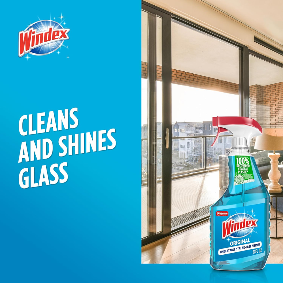 Windex Original Glass Cleaner Spray, Streak-Free Shine, 680 ml Bottle Made with 100% Ocean Bound Plastic
