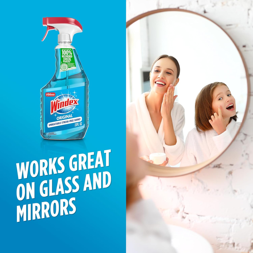Windex Original Glass Cleaner Spray, Streak-Free Shine, 680 ml Bottle Made with 100% Ocean Bound Plastic