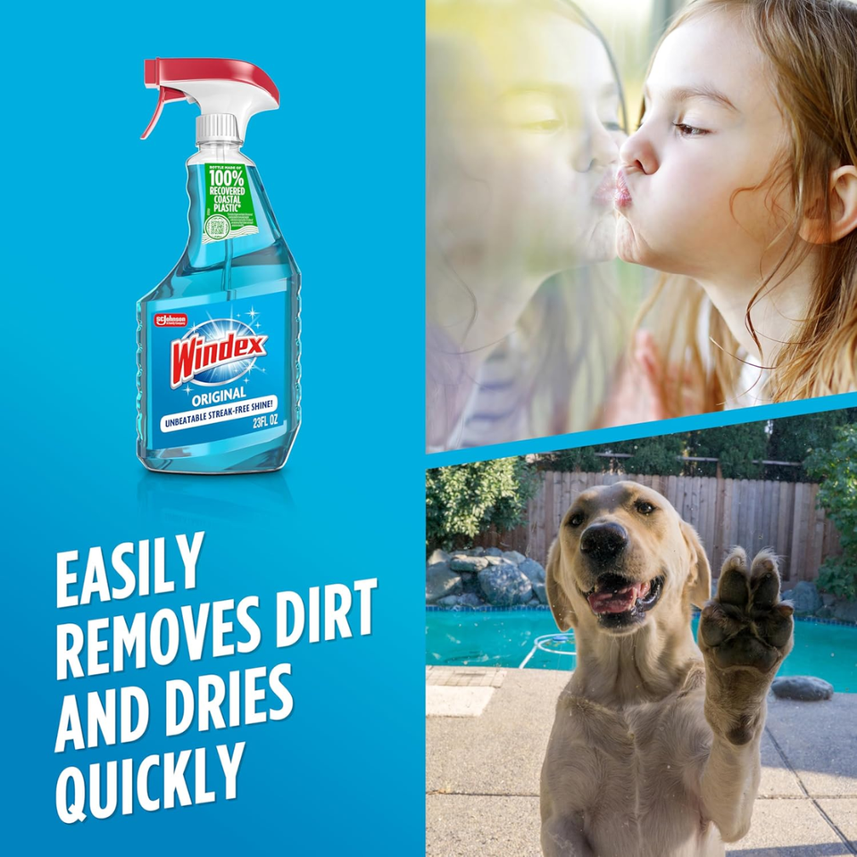Windex Original Glass Cleaner Spray, Streak-Free Shine, 680 ml Bottle Made with 100% Ocean Bound Plastic