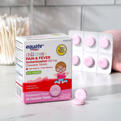 Equate Children's Bubblegum Pain & Fever Reliever Chewable Tablets, 160 mg, 24 Count