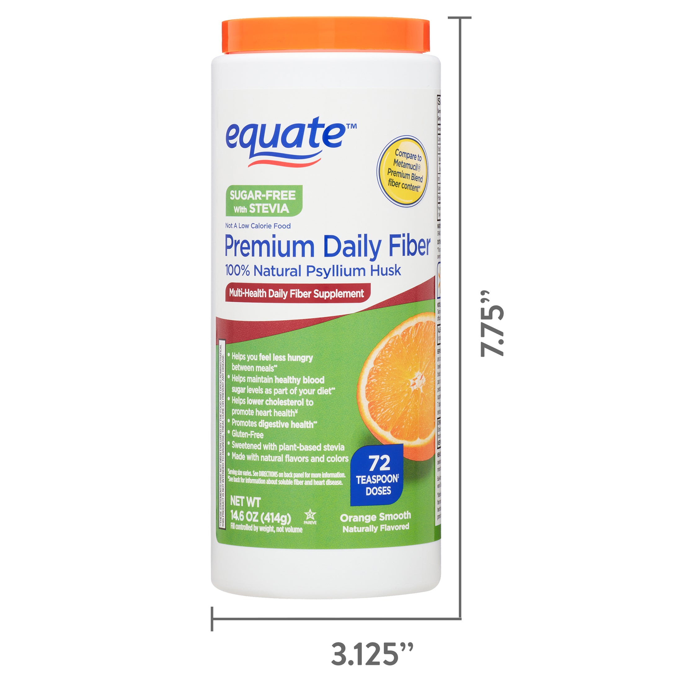 Equate Premium Sugar Free Daily Fiber Supplement, Orange Flavor, Powder, 14.6 oz