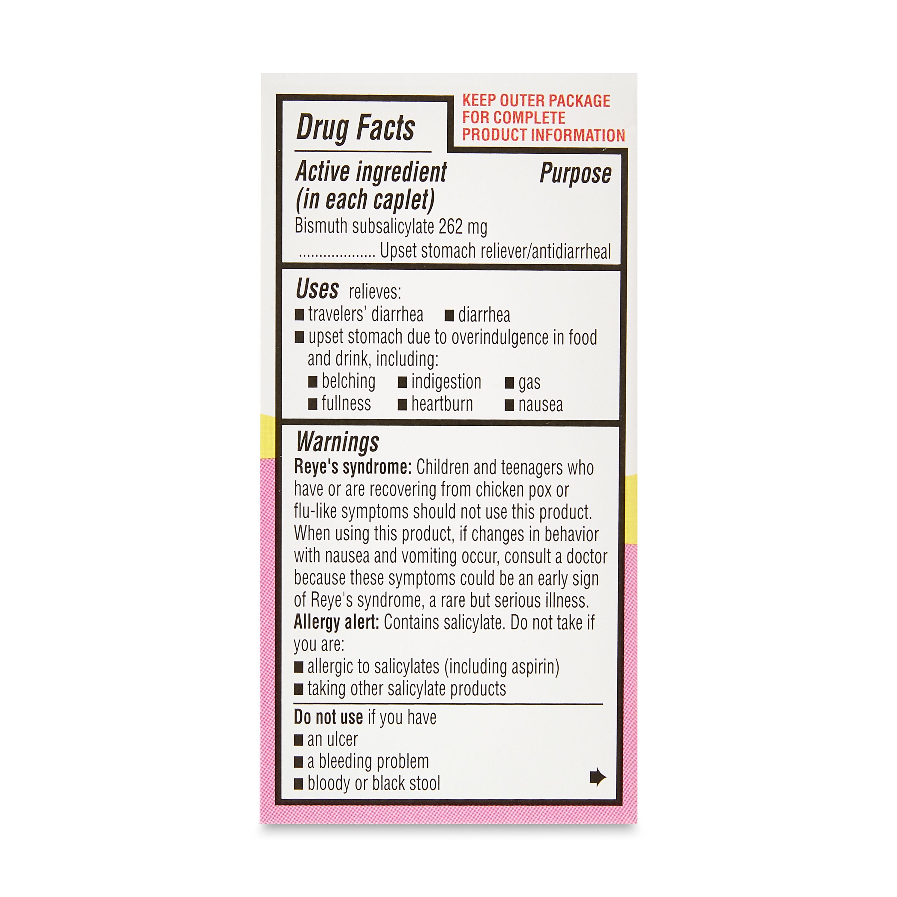 Equate Bismuth Caplets for Upset Stomach and Diarrhea Relief, 262mg, 40 Count