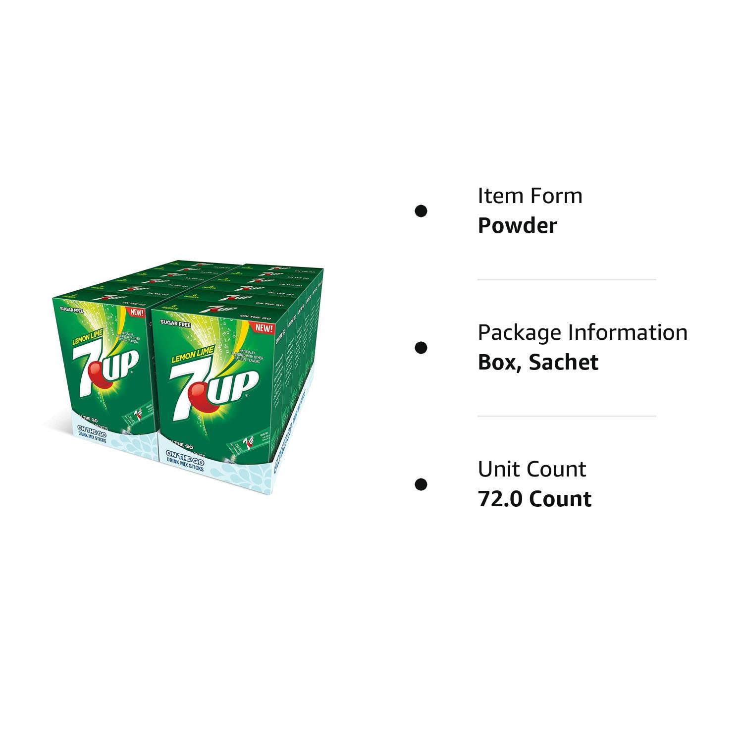 7-UP Powder Drink Mix – Sugar Free & Delicious (Lemon Lime, 72 Sticks)