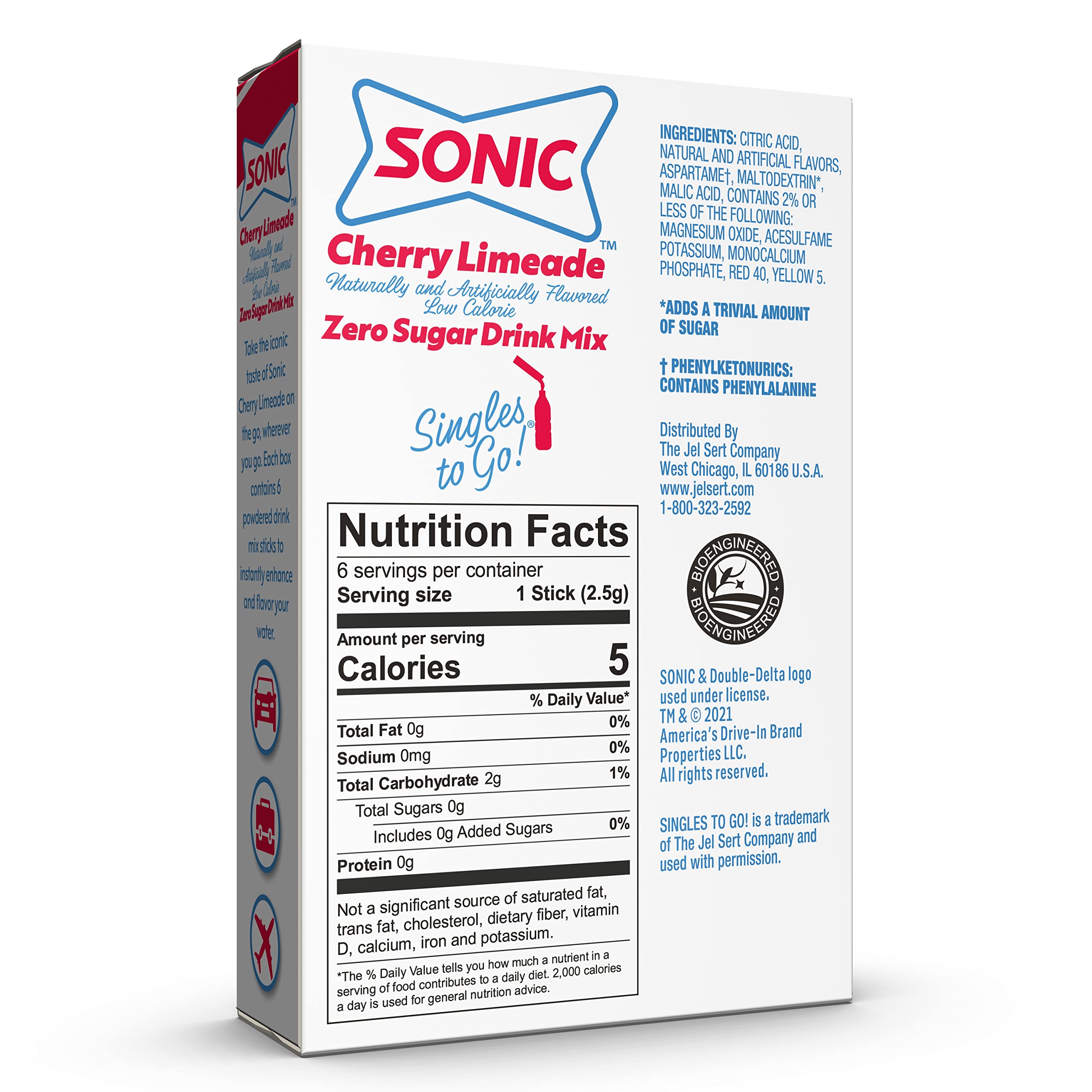 "Sonic Cherry Limeade Singles to Go Powdered Drink Mix - 6 Sticks Total - Convenient and Refreshing On-the-Go Beverage!"