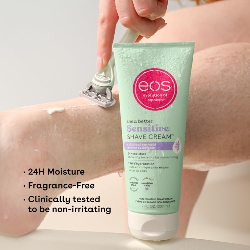 eos Shea Better Sensitive Shaving Cream, Women's Shave Cream, Fragrance-Free, Skin Care and Lotion with Colloidal Oatmeal, 24-Hour Hydration, 7 fl oz