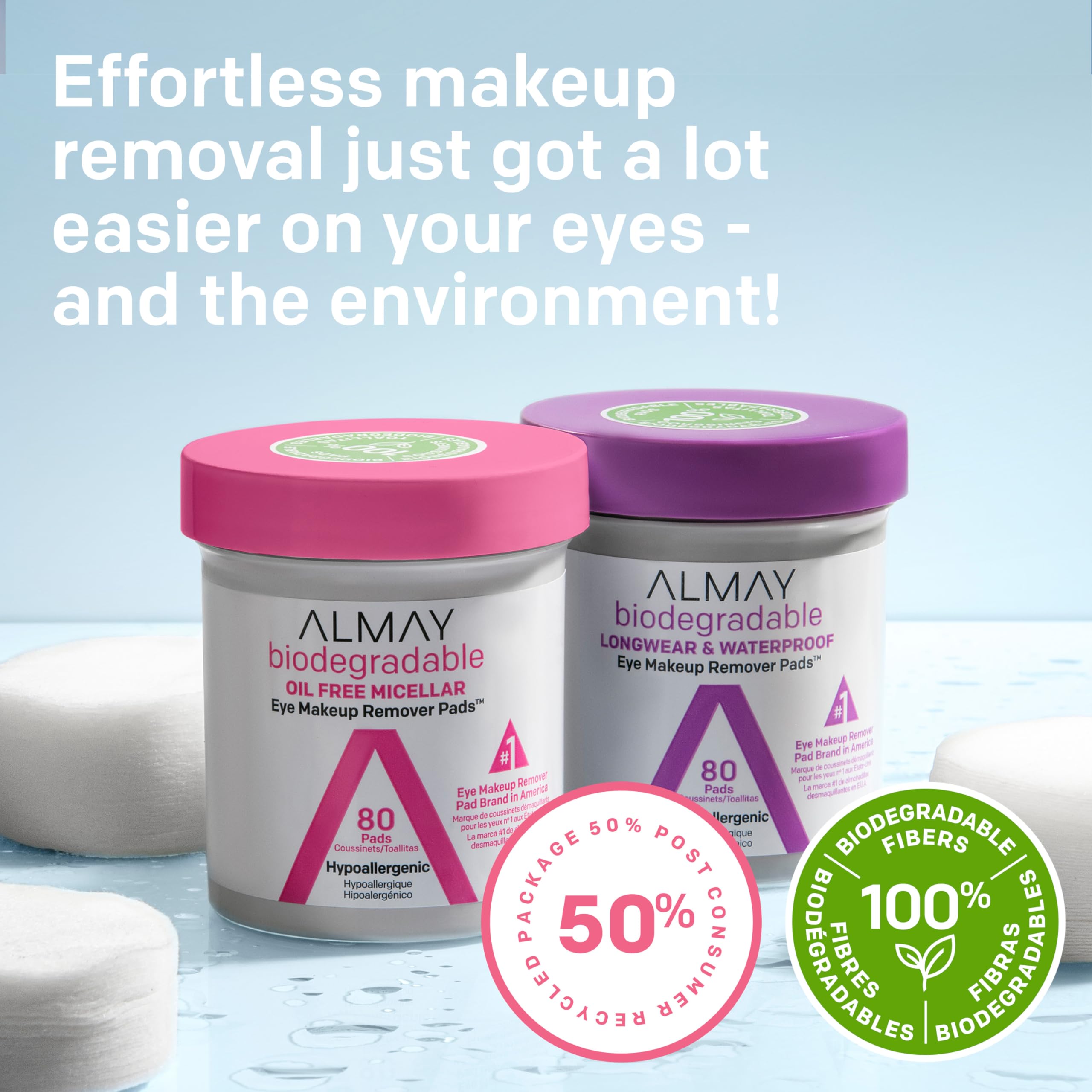 Almay Eye Makeup Remover Pads, Biodegradable Cleansing Wipes, 120 Pads
