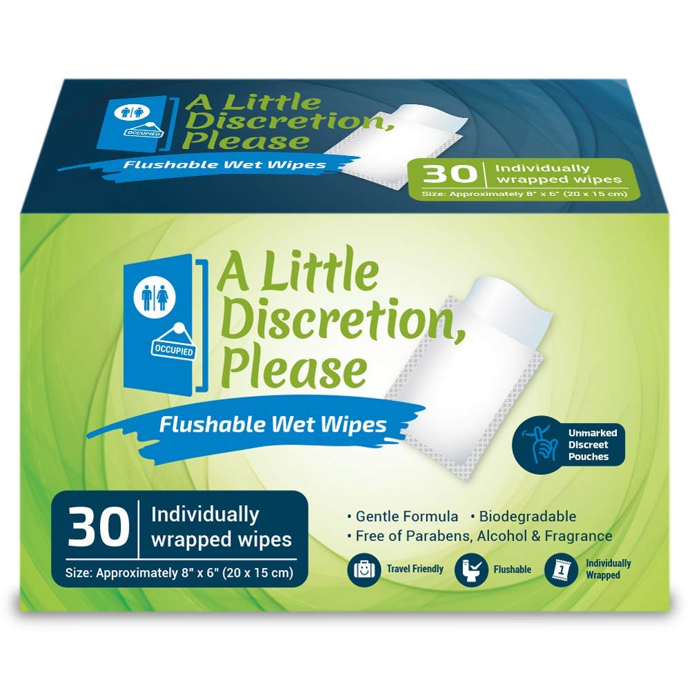 A Little Discretion, Please | 60 Individually Wrapped Flushable Wipes For Adults in Discreet Unmarked Packaging | Unscented, Septic and Sewer Safe | Travel Wipes, Individual Wipes Biodegradable