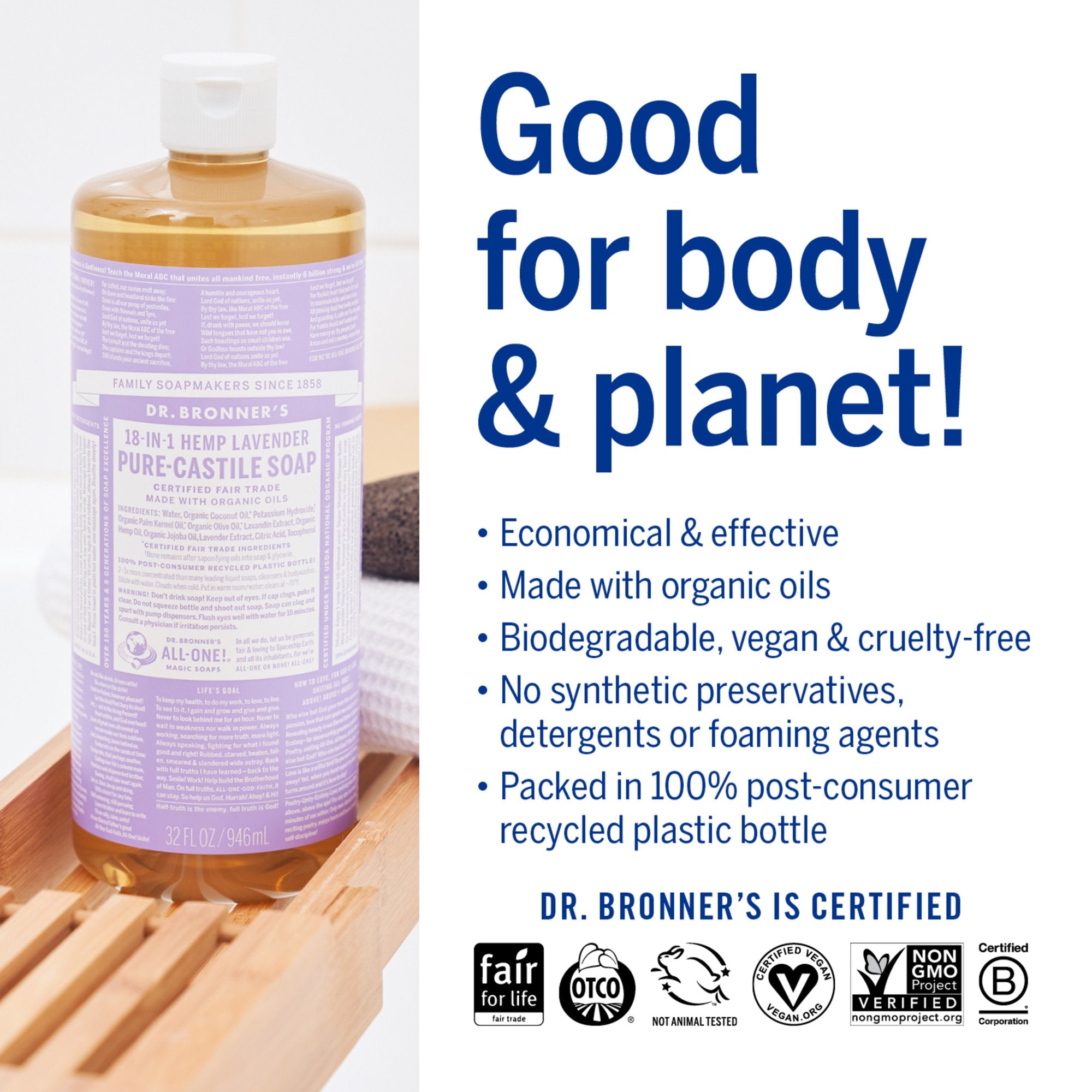 Dr. Bronner's Pure-Castile Liquid Soap – Lavender – 32 oz