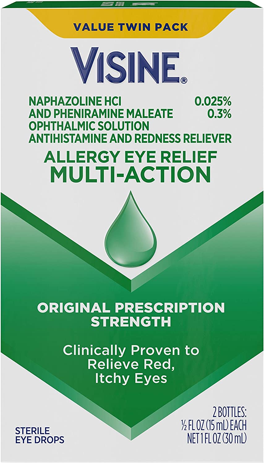Visine Allergy Eye Relief Multi-Action Antihistamine & Redness Relief Eye Drops, 0.5 fl. oz (Pack of 2)
